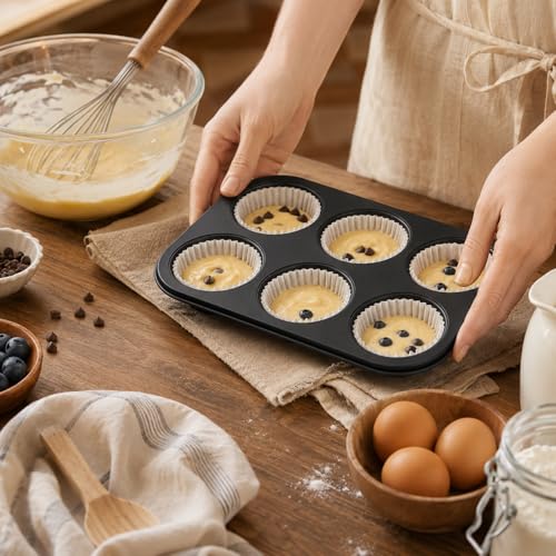 AGIgear Premium Non-Stick Muffin Baking Pan,2Packs Cupcake Pan,Stainless steel 6-Cup Muffin Tin (Black)