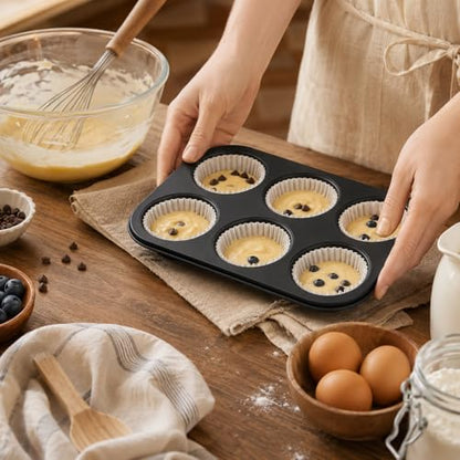 AGIgear Premium Non-Stick Muffin Baking Pan,2Packs Cupcake Pan,Stainless steel 6-Cup Muffin Tin (Black)