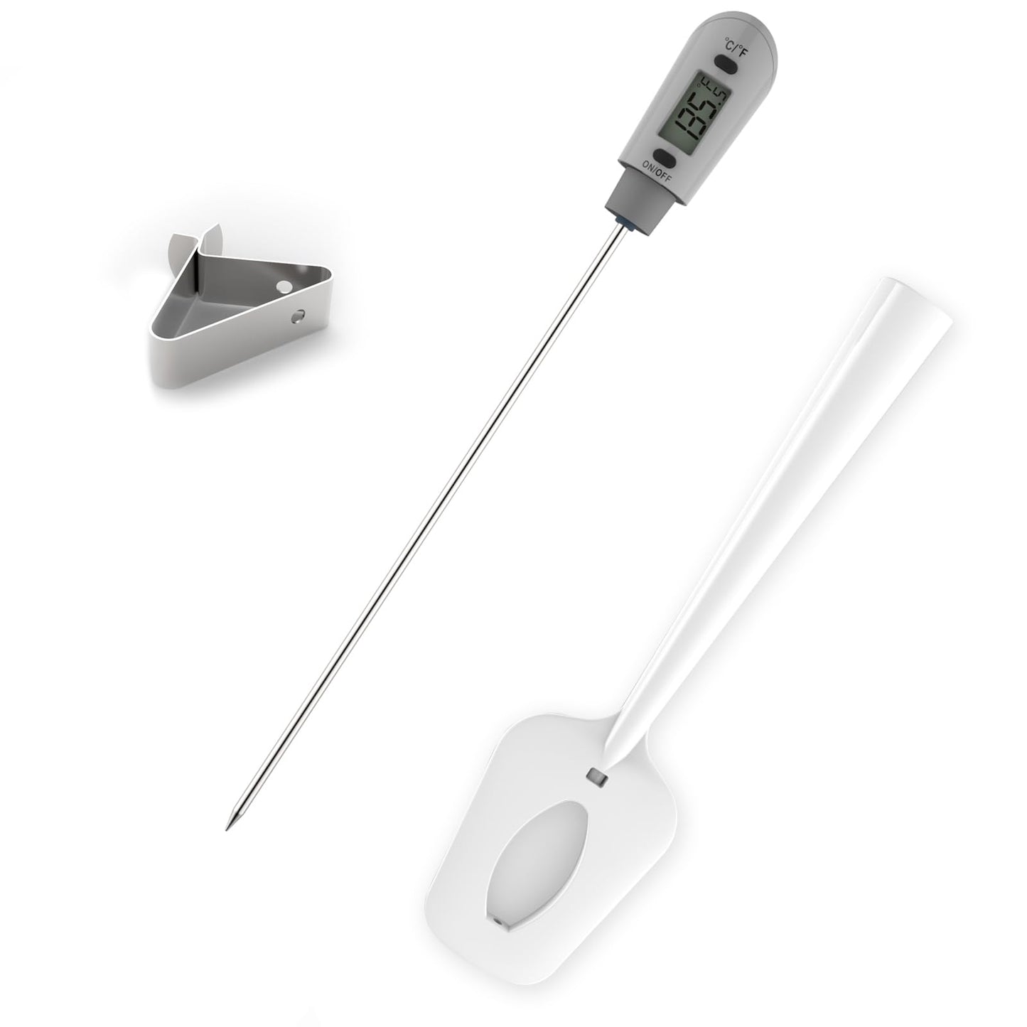 Candy Thermometer Spatula with Pot Clip Digital Thermometer Spatula for Chocolate, Creams, Sauces, Jams and Syrups, Meat Cooking (White)