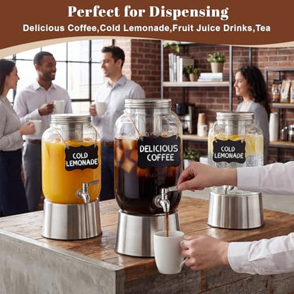 Acellegic 2 Pack 1 Gallon Cold Brew Coffee Maker Iced Coffee Maker with Stainless Steel Filter, Lid & Spigot Heavy Duty Glass Cold Brew Pitcher Drink Dispenser Thick Iced Tea Pitcher for Fridge