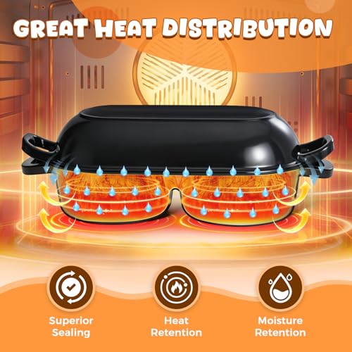 Mini Double Dutch Oven for Sourdough Bread Baking, Enamelled Cast Iron Bread Pan with Lid, Double Round Loaf Space, 16.5cm Diameter, Mini Double Dutch Oven for Homemade Baking (Black)