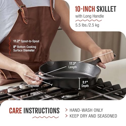 Victoria 10-Inch Cast Iron Skillet, Pre-Seasoned Cast-Iron Frying Pan with Long Handle, Made in Colombia
