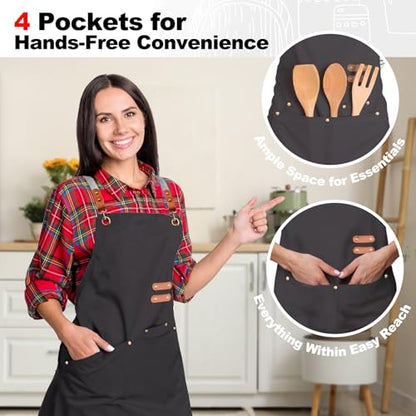 BeLuyi chef apron bib tool apron for man woman cross back straps with 4 pockets for kitchen cooking gardening baking working(black)