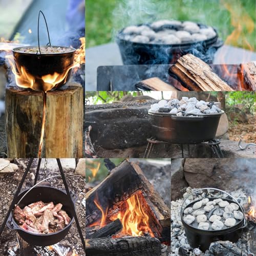Camping Dutch Oven,12 Qt Pre-Seasoned Cast Iron Camp Dutch Oven Pot with Lid - Lid Lifter, Cast Iron Dutch Oven with Metal Handle for Cooking BBQ Baking Campfire Modern Black