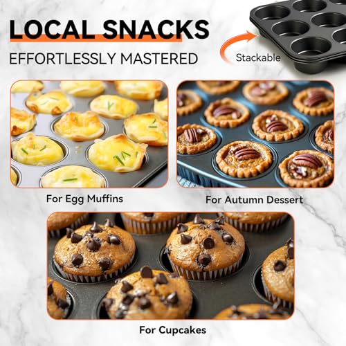 Yoehka 2 Pack Muffin Pan for Baking, Nonstick Cupcake Pan Set, Standard 12-Cups Muffin Tin for Baking Cupcakes, Carbon Steel Baking Supplies