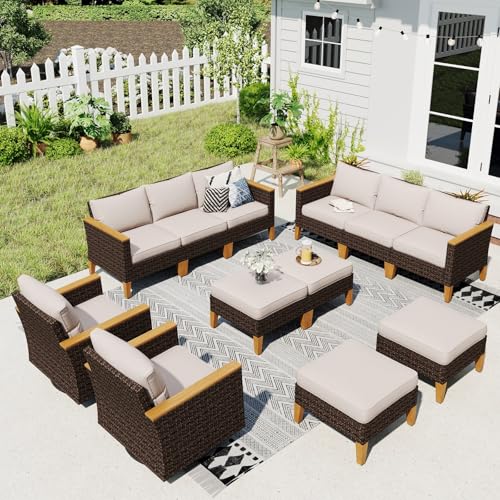 Sophia & William 12 Pieces Wicker Patio Furniture Set, Beige Cushion
