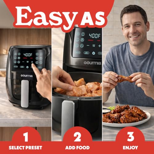 Gourmia Air Fryer - 4 Qt Basket Capacity, 12 Cooking Presets, Black