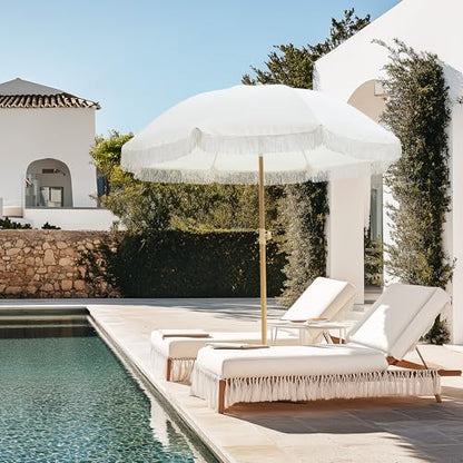 Kbrellaoutlets Patio Fringe Umbrella with UPF 50+ Protection,8 Ribs and Push Button Tilt,Outdoor Beach Umbrella For Garden, Courtyard,Pool,Outside