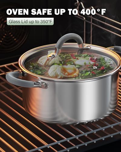 Cook N Home Large Stock Pot with Lid, 16-Quart Basic Stainless Steel Cooking Gumbo Soup Pot, Stay-Cool Silicone Handles