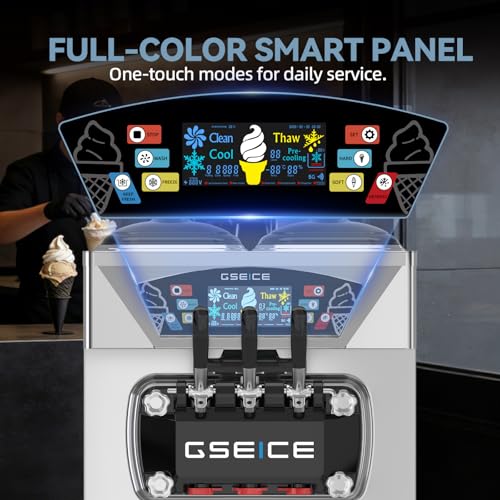 Commercial Soft Serve Ice Cream Machine 3 Flavor, Countertop Soft Serve Machine 22–28 L/hr, 2×6L Hoppers, 110V 1600W, Frozen Yogurt Machine with Pre-Cool, Night Mode, Low Mix Alert, One-Touch Clean