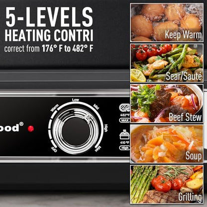 Electric Skillet, Techwood 7.5-Quart 2-in-1 Versatile Multi-Cooker with 5-Level Heat Settings, Come with Removable Non-stick Skillet Pan& Cooking Pot, Dishwasher Safe, 1500W, Black (Black)