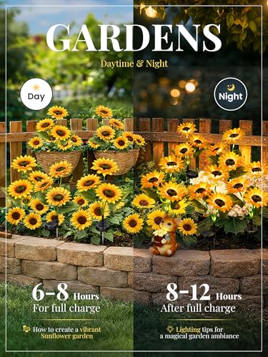 GIGALUMI Solar Garden Lights Artificial Sunflowers, LED Garden Decor Carefree Sunflower Solar Lights Outdoor Yard Decorations Outdoor, Everlasting Sunflower Decor Gift for Yard Patio (Set of 2)