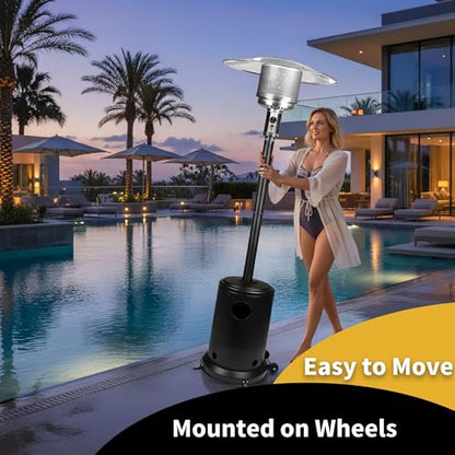 Ignovate 50,000 BTU Outdoor Propane Patio Heater with Wheels – Durable Powder-Coated Steel Gas Heater with Easy Ignition & Safety Shut-Off for Patio, Backyard, Garden, Restaurant