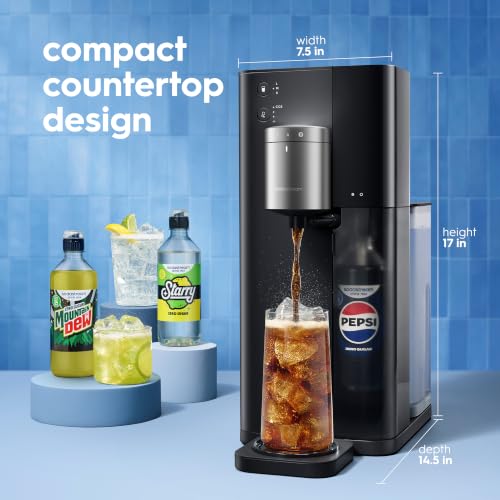 Sodastream Fountain |Soda Machine and Sparkling Water Maker Starter Kit (Silver/Black) With 60L CO2 Canister, Water Tank, 2 Flavor Connectors and Pepsi Zero Flavor