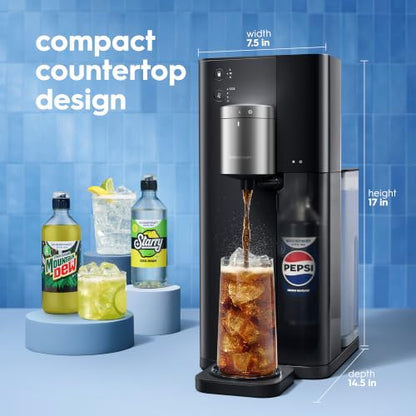 Sodastream Fountain |Soda Machine and Sparkling Water Maker Starter Kit (Silver/Black) With 60L CO2 Canister, Water Tank, 2 Flavor Connectors and Pepsi Zero Flavor