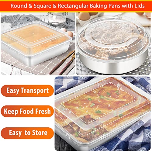 TeamFar Stainless Steel Bakeware Sets, Baking Sheet with Rack, Toaster Oven Pan & Pizza Pan, Lasagna Pan with Lids, Square & Round Cake Pan with Lids, Muffin & Loaf Pan, Healthy