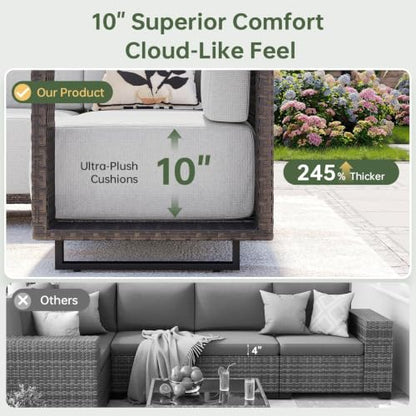 Aoxun Patio Furniture Set, 8 Piece Outdoor Wicker Sectional Sofa Set, All-Weather Rattan with 10'' Ultra-Thick Cushions, Outdoor Conversation Set for Backyard, Poolside and Garden, Brown/Light Gray