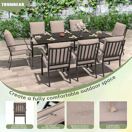 Trumbeak 9-Piece Patio Dining Set Outdoor Conversation Set,Metal Outdoor Furniture Set with Umbrella Hole Cut-Out 78.7" x 35.4" Table and 8 Metal Backrest Chairs for Backyard,Garden,Sand