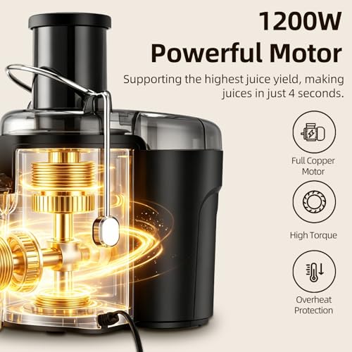 Panana Centrifugal Juicer Extractor with Wide Mouth 2.5” Feed Chute for Fruit Vegetable, Easy to Clean, Stainless Steel, BPA-free (Silver)