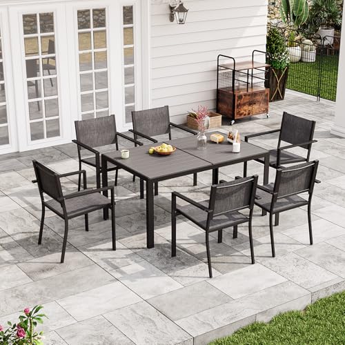 Aoxun 7-Piece Patio Table and Chairs Set for 6, All Weather Outdoor Dining Set with 6 Textilene Chairs and 1 Rectangular Metal Table, Patio Dining Sets for Backyard, Garden and Poolside, Grey