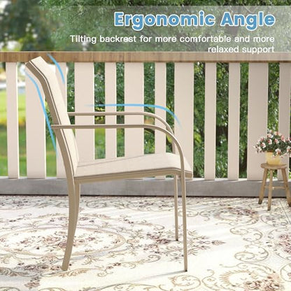 DIFY 9 Pieces Outdoor Patio Dining Set for 8, 53.1" Sandshell Round Metal Dining Table and 8 Sandshell Stackable Sling Dining Chairs, Outdoor Table and Chairs for Lawn Garden Backyard Deck