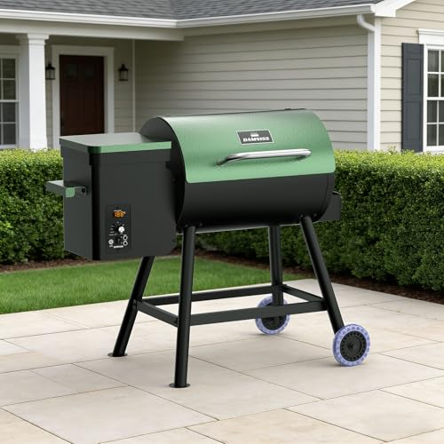 DAMNISS Electric Wood Pellet Smoker Grill 8 In 1 BBQ Grills for Outdoor Grill with Auto Feed & PID Temperature Control (180-450°F) and Rain Cover 456 Sq.In Cook Area for Backyard New House Gifts