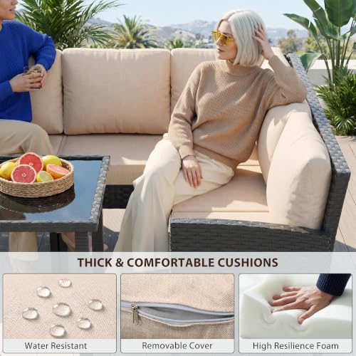 Otair 7-Piece Outdoor Dining Set, Wicker Patio Table and Chairs Set,Sand
