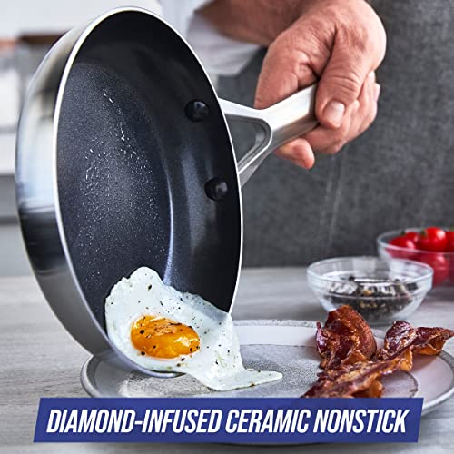Blue Diamond 7-Piece Tri-Ply Stainless Steel Ceramic Nonstick Cookware Set, PFAS & PFOA-Free Pots and Pans, Multi Clad, Induction Compatible, Dishwasher & Oven Safe, Silver