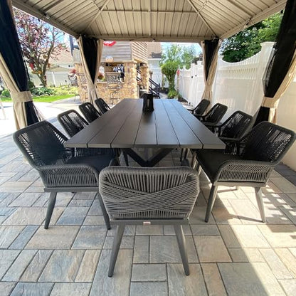 PURPLE LEAF 11 Pieces Outdoor Dining Set All-Weather PE Rattan Outdoor Patio Furniture Set with All Aluminum Frame Rectangular Table and Chairs Set for Lawn Garden Backyard Deck, Grey