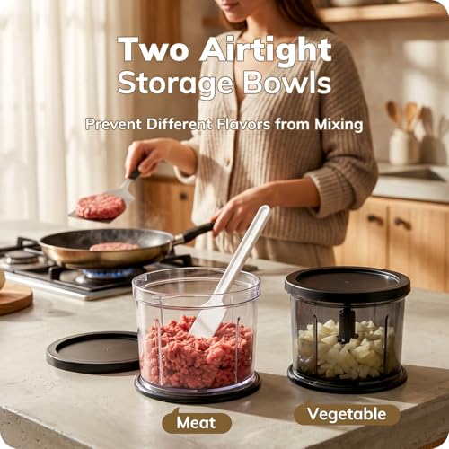 HXTech Food Processor Set: 2-Speed Food Chopper with Two 4 Cup Bowls