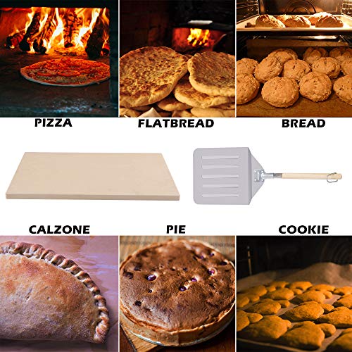 Royal Gourmet KSF1507 2 Piece Pizza Stone Set for Grill and Oven, 15 Inch Rectangular Pizza Stone and Pizza Peel, Baking Accessories