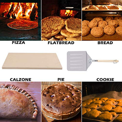 Royal Gourmet KSF1507 2 Piece Pizza Stone Set for Grill and Oven, 15 Inch Rectangular Pizza Stone and Pizza Peel, Baking Accessories