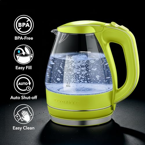 OVENTE 1.5L Glass Electric Kettle Water Boiler, Green KG83G