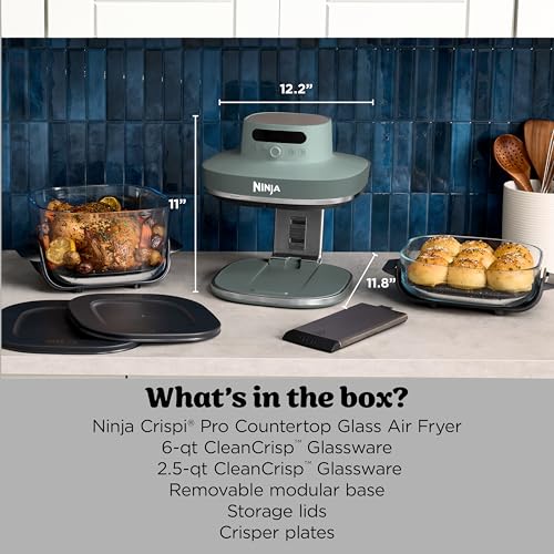 Ninja Crispi Pro 6-in-1 Glass Air Fryer | With Nontoxic, 6qt & 2.5qt Containers & Lids | Microwave, Freezer, Dishwasher Safe | 450°F Max Temp | 1800 Watt | Ash Grey | AS101DG