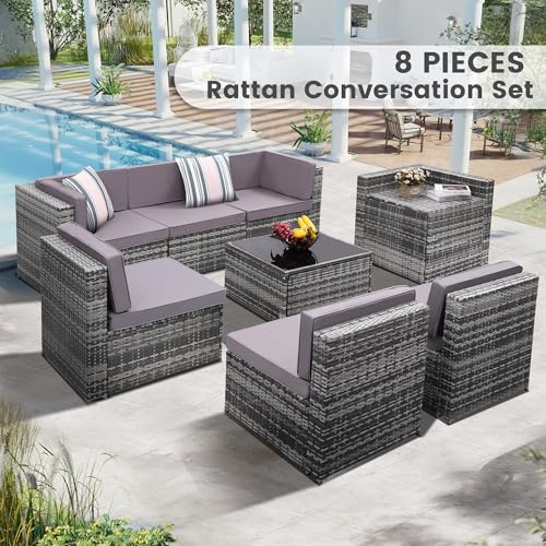 KROFEM 8 Piece Patio Furniture Set, Outdoor Modular Conversation Set