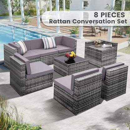KROFEM 8 Piece Patio Furniture Set, Outdoor Modular Conversation Set