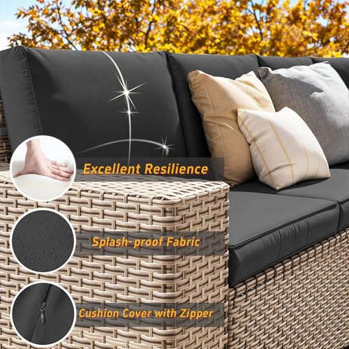 Aukreolis 16 Pieces Patio Furniture Set with Fire Pit Table, Outdoor Sectional Wicker Sofa with Thick Cushions, High Back Swivel Rocker Patio Chairs, Rattan Conversation Set with Coffee Table, Black