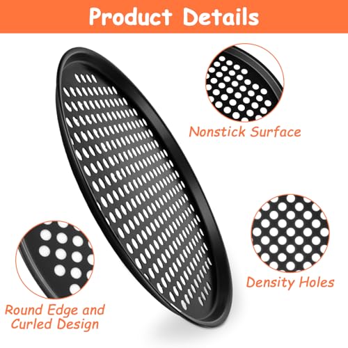YOUNTHYE 6PCS Pizza Pan with Holes 12 inch Round Pizza Pan Set Nonstick Pizza Baking Pan Carbon Steel Pizza Tray Black Pizza Crisper Pan for Home Baking Kitchen
