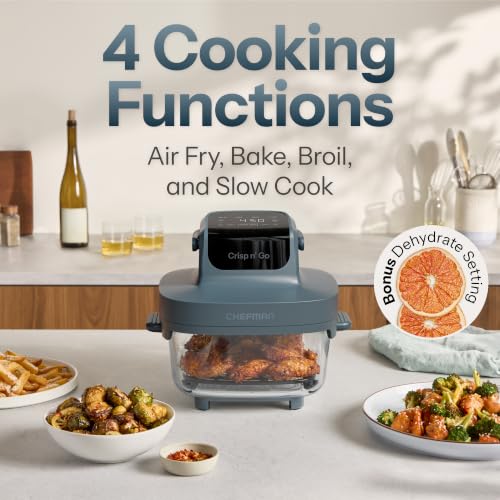 Chefman Crisp n’ Go 4 Qt Glass Air Fryer, 4-in-1, PFAS-Free Bowl & Rack