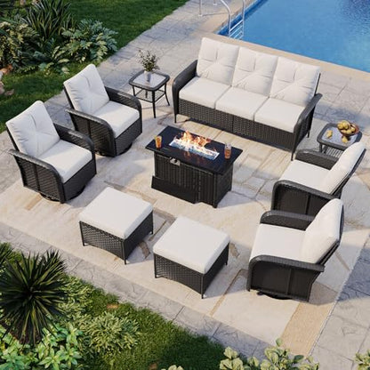 Aoxun 10-Piece Wicker Rattan Patio Furniture Set with 44" Fire Pit Table