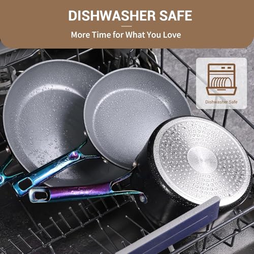 Ammeloo 17 Pcs Ceramic Cookware Set, Induction Pots and Pans Set Non Stick, Premium Colored Stay Cool Handle, Non Toxic PFOA PFOS Free, Oven Safe & Compatible with All Stovetops, Black