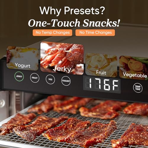Cosori Food Dehydrator for Jerky, 176°F Temperature Control, 5 Stainless Steel Trays with 3.1 ft² Drying Space, 4 Presets, 48H Timer, for Dog Treats, Meat, Fruit, Veggies, Snacks, Bright-Silver