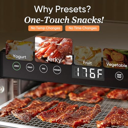 Cosori Food Dehydrator for Jerky, 176°F Temperature Control, 5 Stainless Steel Trays with 3.1 ft² Drying Space, 4 Presets, 48H Timer, for Dog Treats, Meat, Fruit, Veggies, Snacks, Bright-Silver