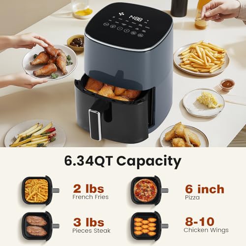 KMFurnila Air Fryer, 6QT Square Airfryer with Visual Window, 400°F Fast Heating Air Fryers Oven with Timer, Auto-Off, Non Toxic & Non Stick, Multiple 12 Modes for Roast, Bake, Dehydrate, Fry, Reheat