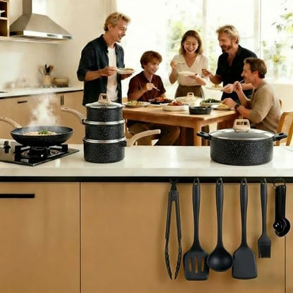 Simple Deluxe 25Pcs Ceramic Cookware Set, Nonstick & Non-Toxic Healthy Pots and Pans, Heat-Resistant Handles, Induction Cookware Sets with Frying Pans, Black