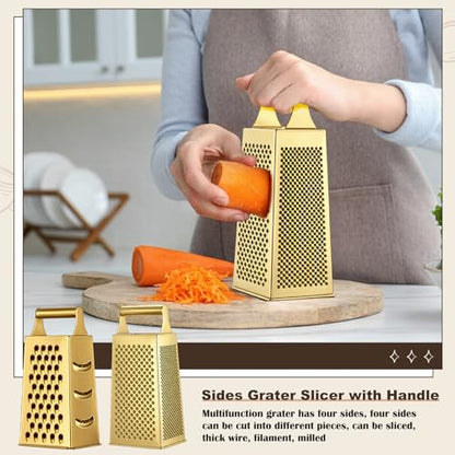 Baderke 6 Pcs Gold Kitchen Accessories Set Includes 3 Gold Mixing Bowls with Airtight Lids Stainless Steel Colander Grater Slicer and Fine Mesh Strainer(Mixing Bowls: 2.8/3.7/5 Qt, Colander: 4 Qt)