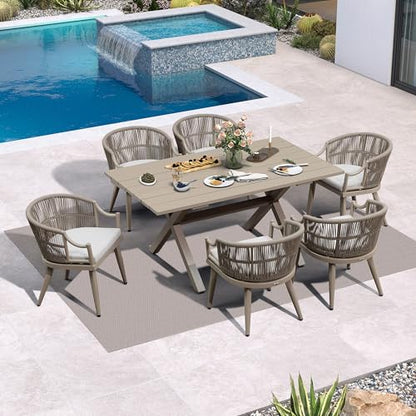 PURPLE LEAF Patio Dining Set for 6 Ergonomic Backrest & Cushion, Champagne