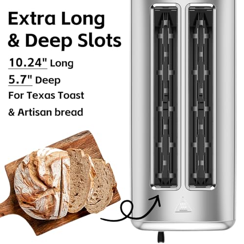 4 Slice Toaster, CUSIMAX Extra-Long Slots for Artisan Bread, Quick Glance Function, 9 Shade Settings, Bagel/Defrost/Cancel Functions, Removable Crumb Tray, Cool-Touch Stainless Steel Body