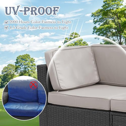 Jadoxy 11 Piece Patio Cushion Covers Replacement Water&Fade Resistant Outdoor Sofa Slipcovers for Sectional Wicker Rattan Furniture，Deck&Porch Cushion Protector (Light Gray, 24.8x24.8x3.54 Inches)