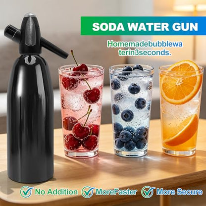 Soda Siphon, 1L Portable Seltzer Maker - Retro-Style Sparkling Water Machine for Homemade Carbonated Drinks, Juices & Cocktails, Uses 8g CO2 Cartridges (Cartridges Not Included) - Black